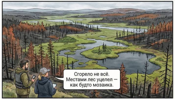 Наука через комикс: отчет об обследовании территории пожара